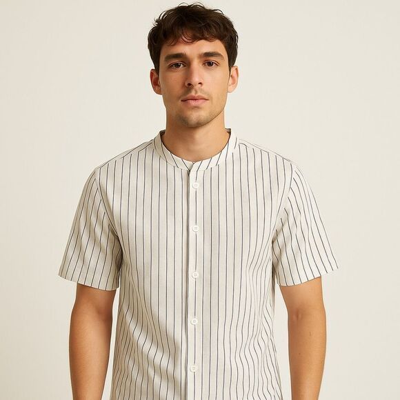 ASOS Men Baseball Striped Button Down Shirt - Picture 2 of 5